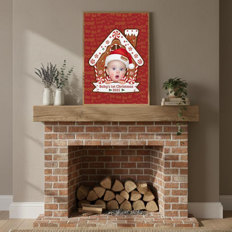 Custom Face Gingerbread House - Baby's First Christmas Canvas