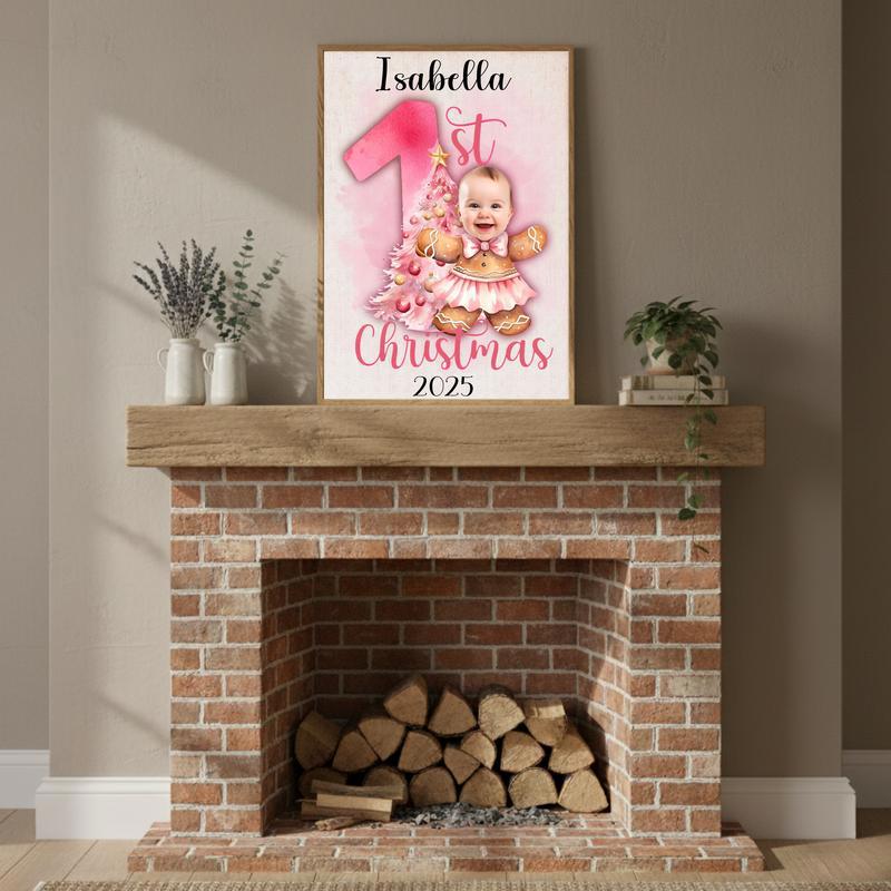 Custom Pink Gingerbread Ballerina Canvas - Baby Girl 1st Christmas