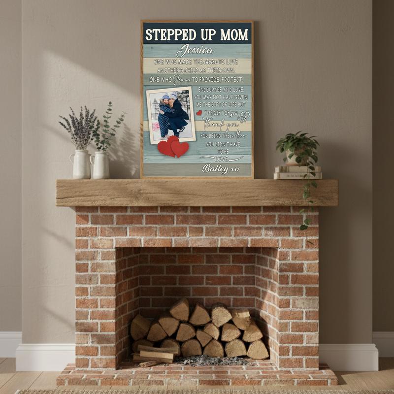 Custom Stepped Up Mom Gift - Rustic Mother's Day Canvas