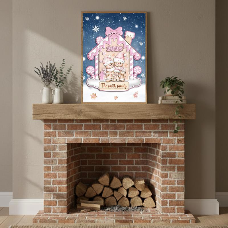 Cute Holiday Home Decor - Custom Pink Gingerbread Family Canvas