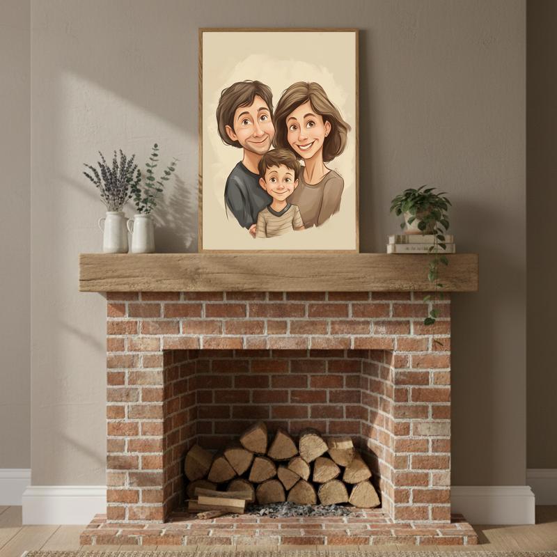 Heartfelt Humor Your Family Caricature Portrait Canvas
