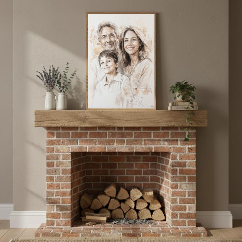 Vibrant Sketch Art Hand-Drawn Family Portrait Keepsake Canvas