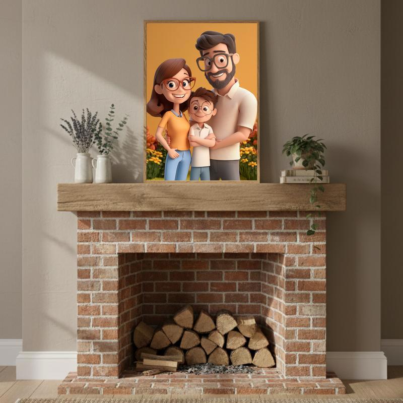 Vibrant Family Fun Custom 3D Cartoon Canvas Portrait