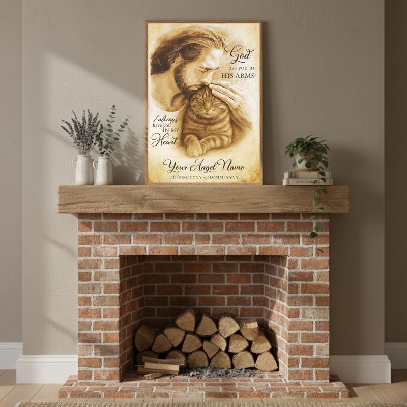 Heavenly Cat Memorial Photo Gift - "In God's Arms" Canvas
