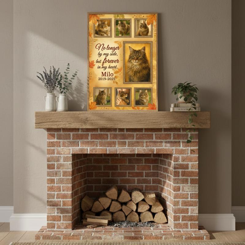 Loss Tribute Photo Frame - Autumn Pet Cat Keepsake Canvas