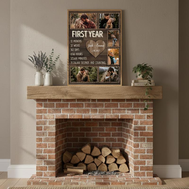 Our First Year - Rustic Photo Collage Anniversary Canvas