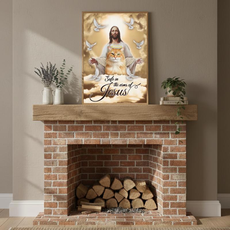 Safe In The Arms Of Jesus - Personalized Cat Memorial Canvas