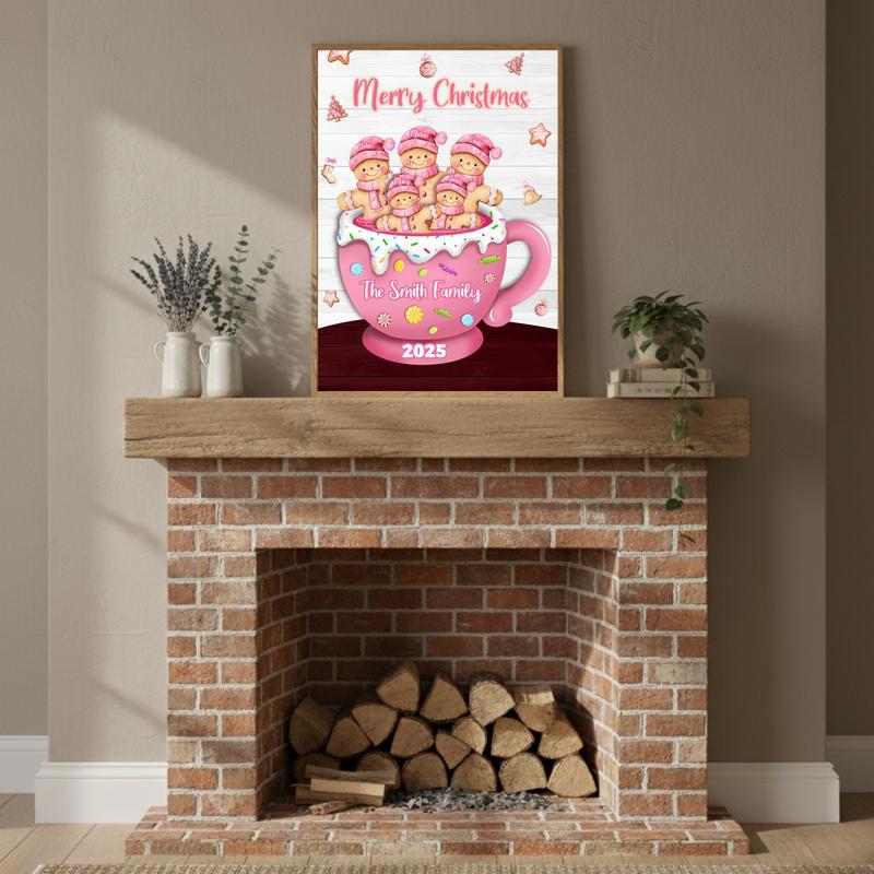 Sweet Pink Gingerbread Family Christmas Keepsake Custom Canvas