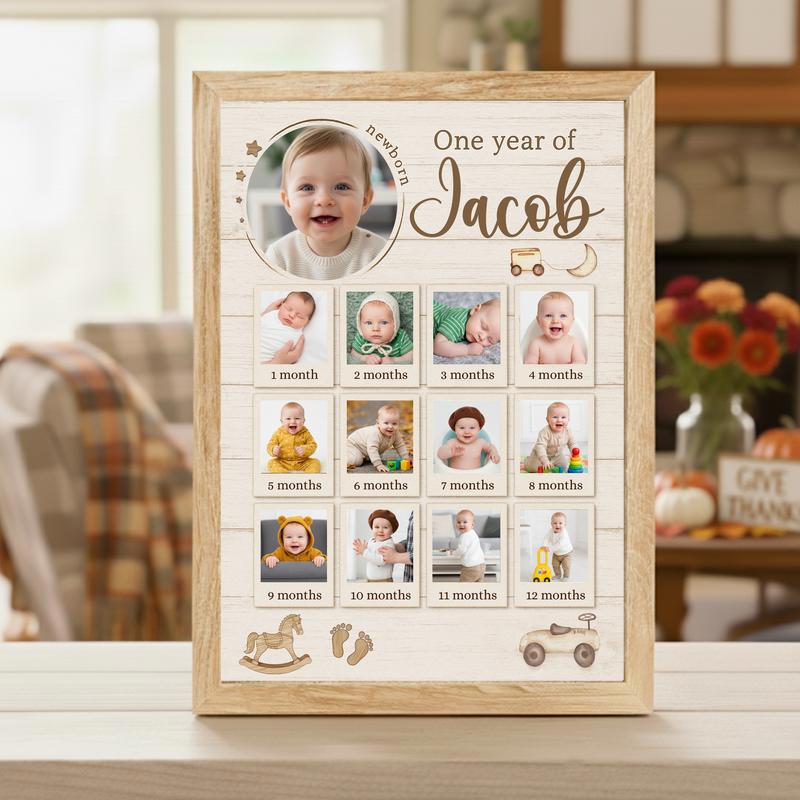Baby's Journey First Year Photo Collage Rustic Keepsake Canvas