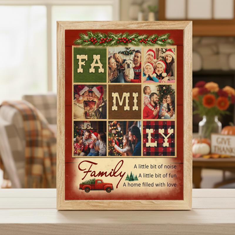 Cherished Family Photos & Quote Rustic Christmas Gift Canvas