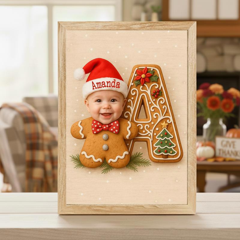 Custom Baby's First Christmas Gingerbread Letter Canvas Keepsake