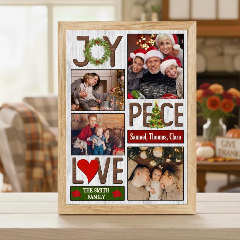 Custom Christmas Joy, Peace, Love Photo Collage Farmhouse Canvas