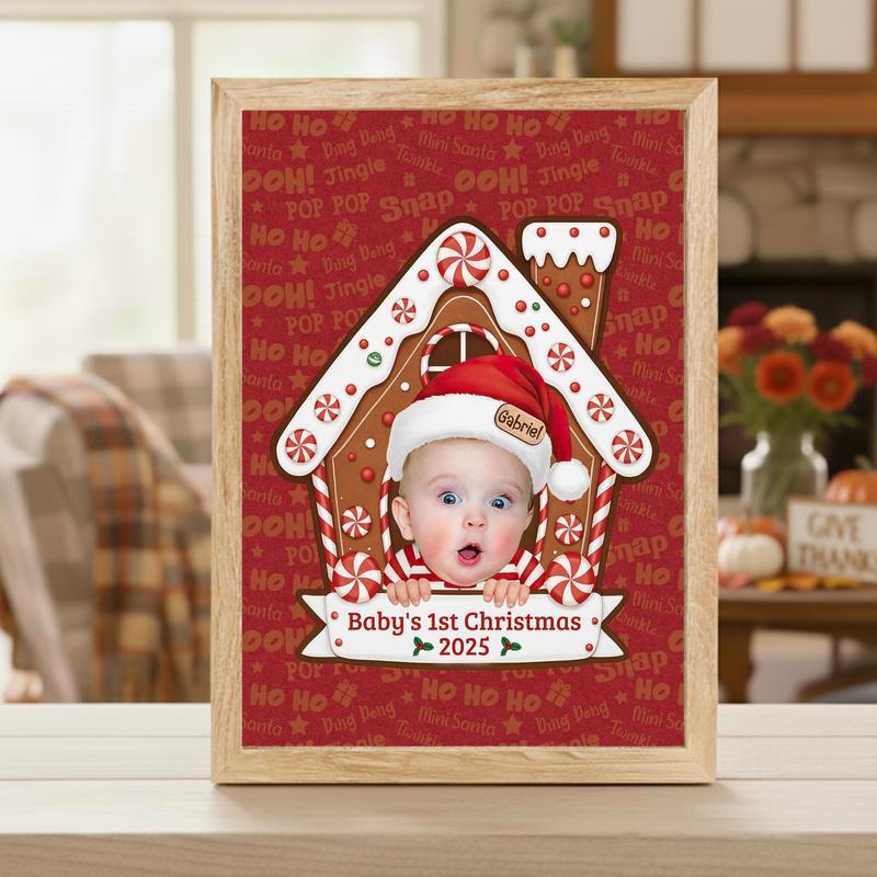 Custom Face Gingerbread House - Baby's First Christmas Canvas