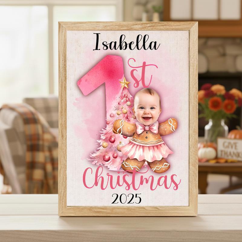 Custom Pink Gingerbread Ballerina Canvas - Baby Girl 1st Christmas