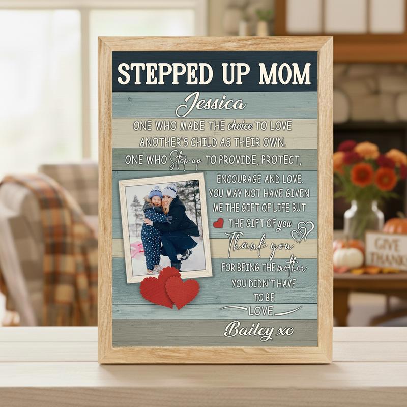 Custom Stepped Up Mom Gift - Rustic Mother's Day Canvas