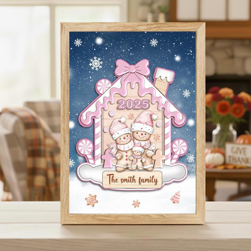Cute Holiday Home Decor - Custom Pink Gingerbread Family Canvas