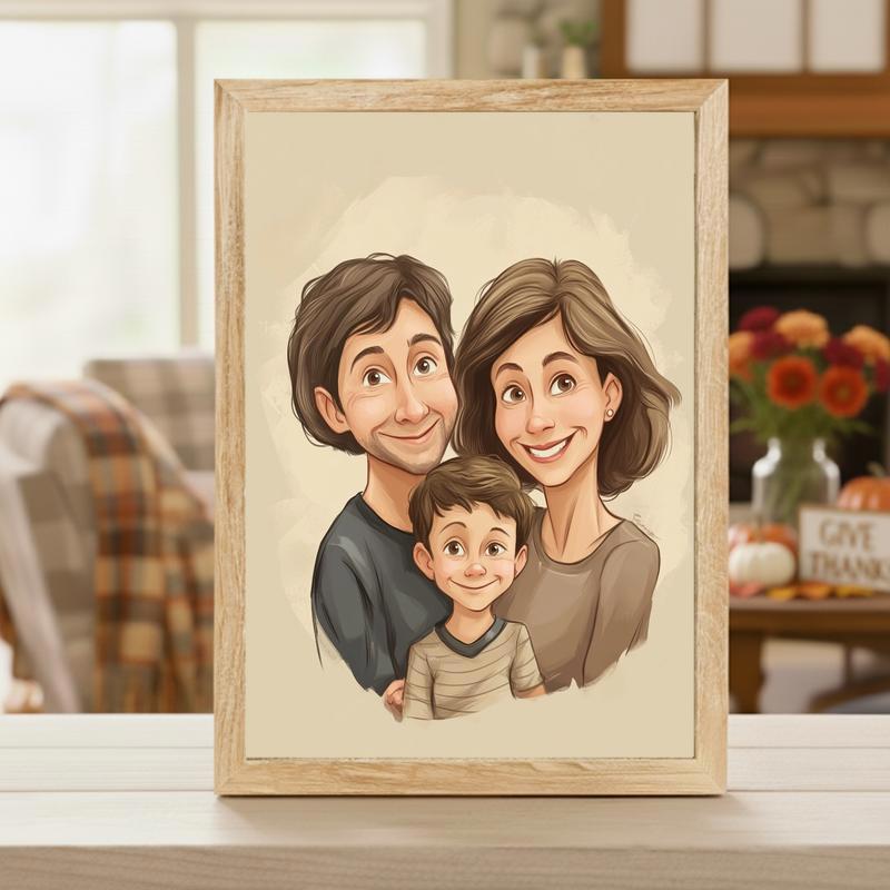 Heartfelt Humor Your Family Caricature Portrait Canvas