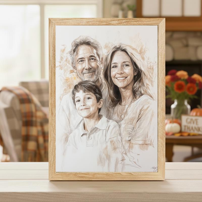 Vibrant Sketch Art Hand-Drawn Family Portrait Keepsake Canvas