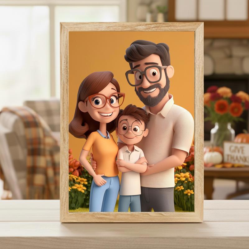 Vibrant Family Fun Custom 3D Cartoon Canvas Portrait