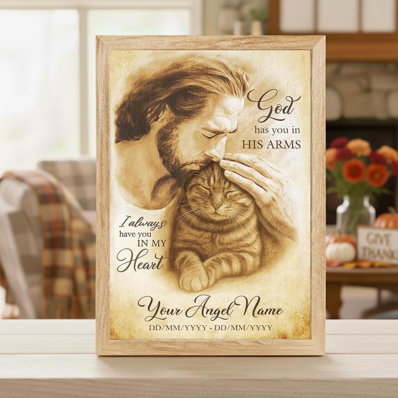 Heavenly Cat Memorial Photo Gift - "In God's Arms" Canvas