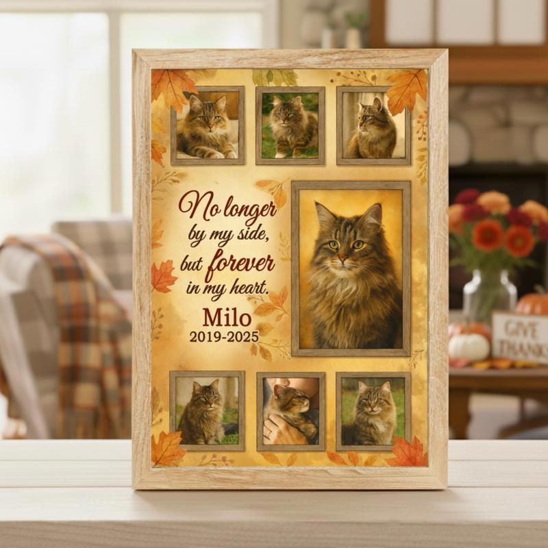 Loss Tribute Photo Frame - Autumn Pet Cat Keepsake Canvas