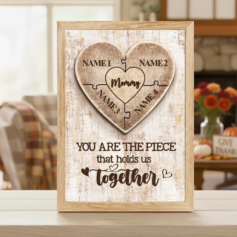 Personalized Canvas Mom Connects Our Family with Heart Puzzle Name