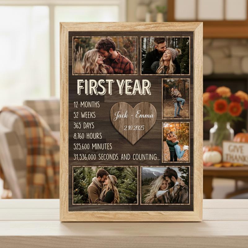Our First Year - Rustic Photo Collage Anniversary Canvas
