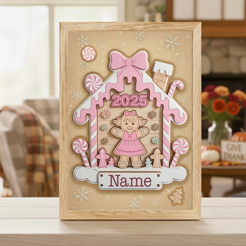 Personalized Pink Gingerbread Canvas - Xmas Gift For Baby Girl
