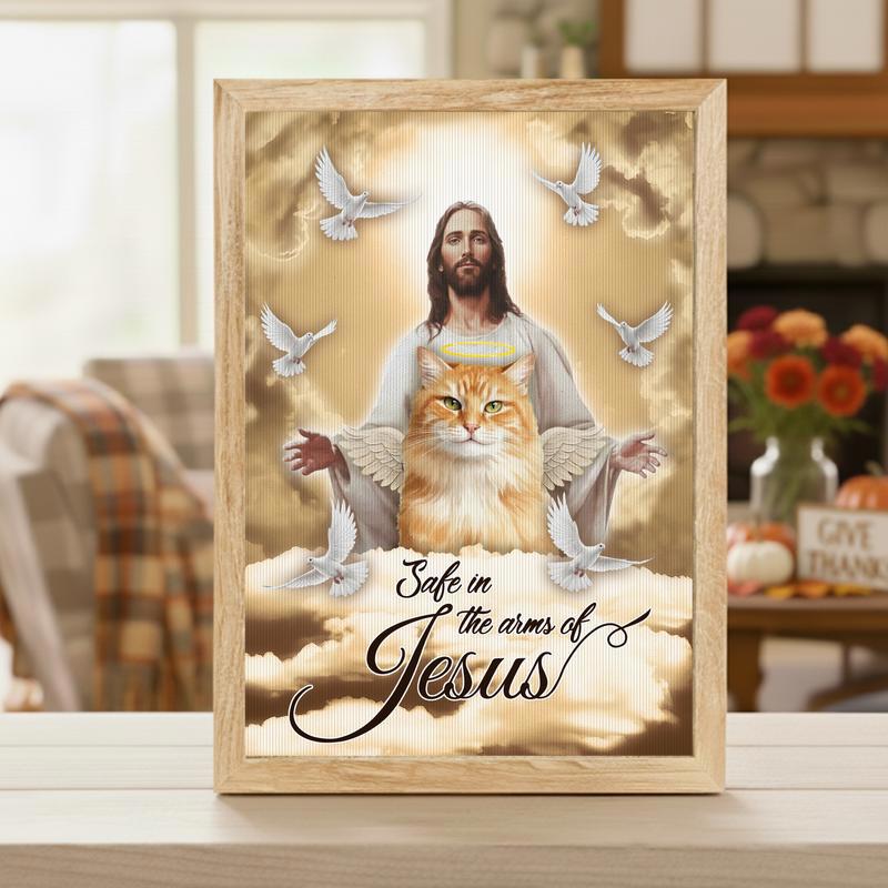 Safe In The Arms Of Jesus - Personalized Cat Memorial Canvas