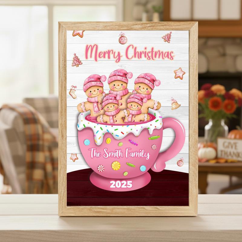 Sweet Pink Gingerbread Family Christmas Keepsake Custom Canvas