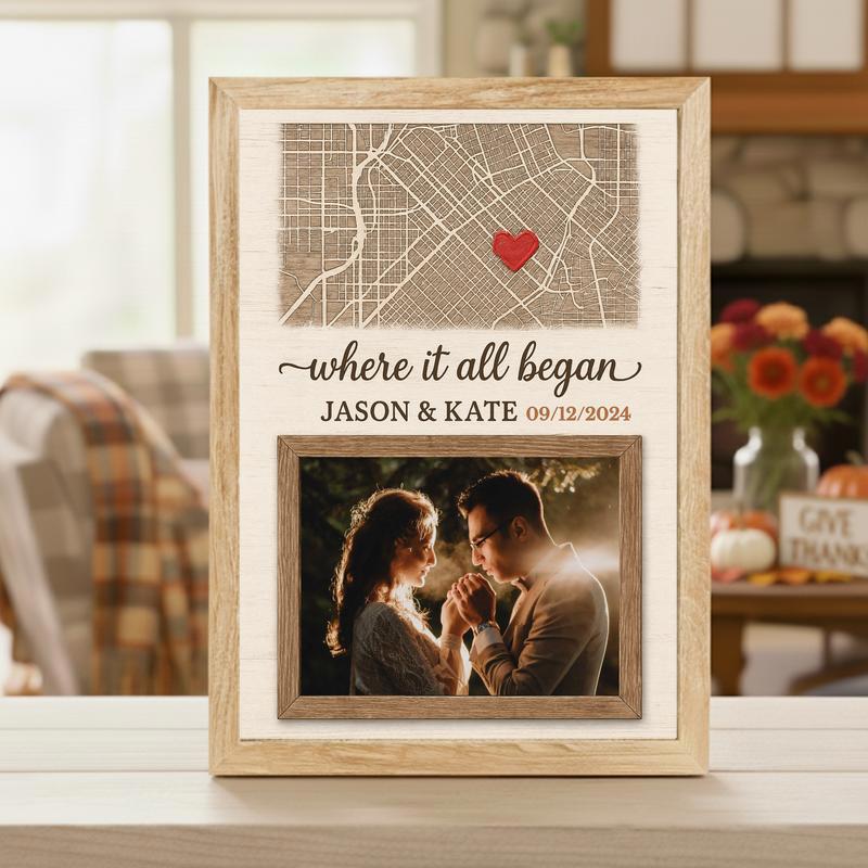 Where It All Began Anniversary Gift - Custom Map & Photo Canvas