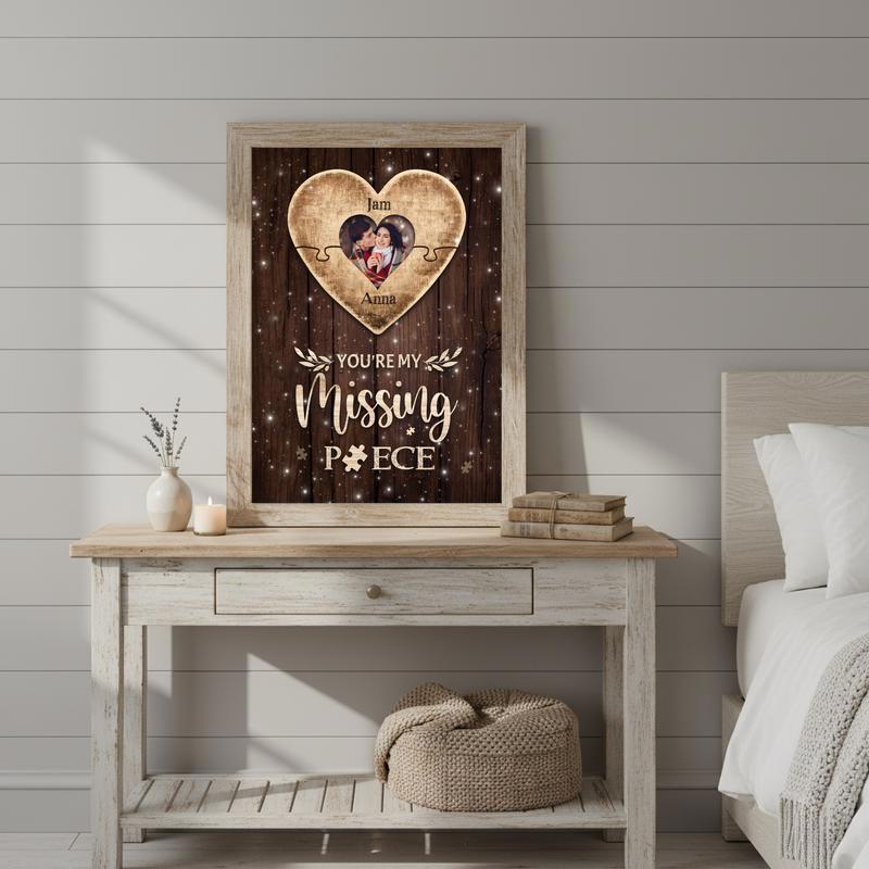 A Missing Piece Of My Heart - Personalized Valentine Puzzle Canvas
