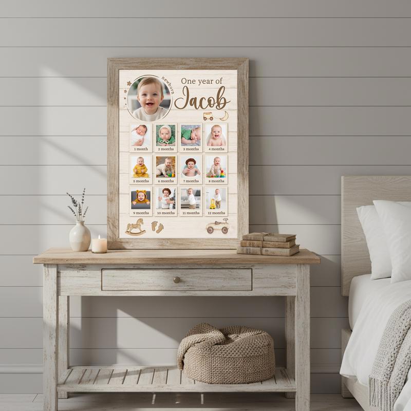 Baby's Journey First Year Photo Collage Rustic Keepsake Canvas