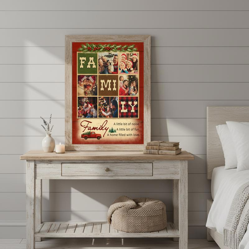 Cherished Family Photos & Quote Rustic Christmas Gift Canvas