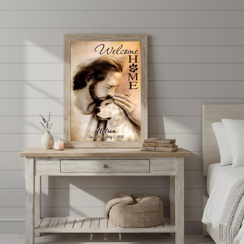 Comforting Christian Pet Loss - Jesus Arms Dog Memorial Canvas