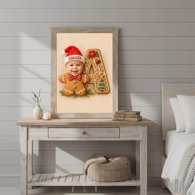 Custom Baby's First Christmas Gingerbread Letter Canvas Keepsake