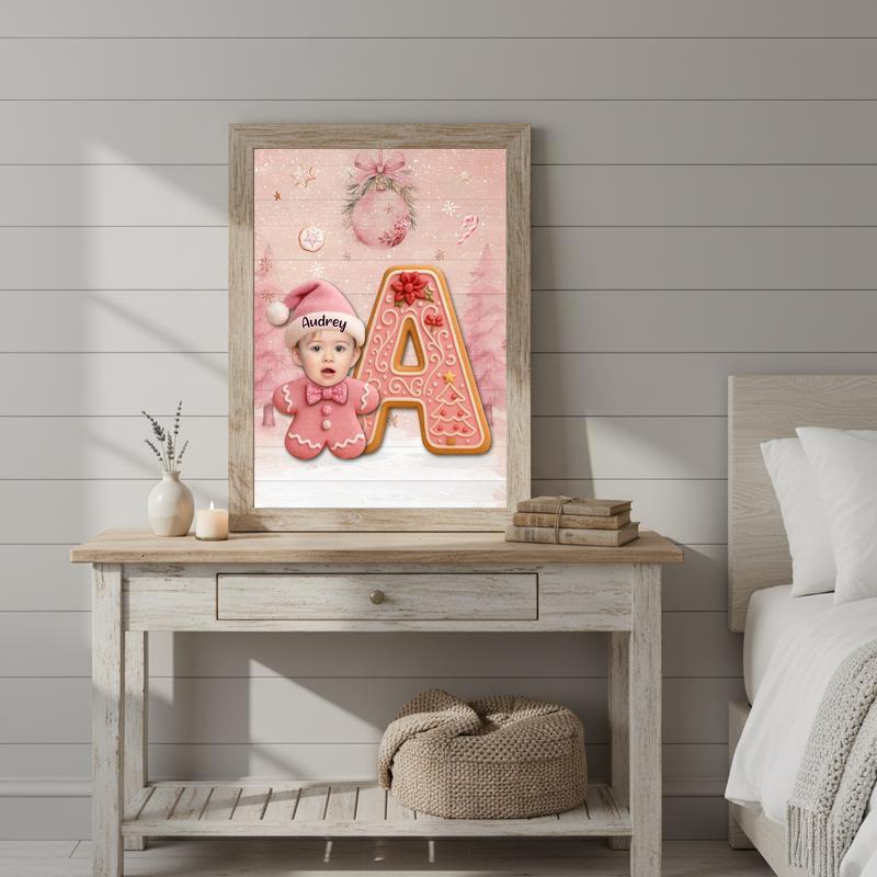 Custom Baby’s 1st Holiday Keepsake - Baby Pink Gingerbread Canvas