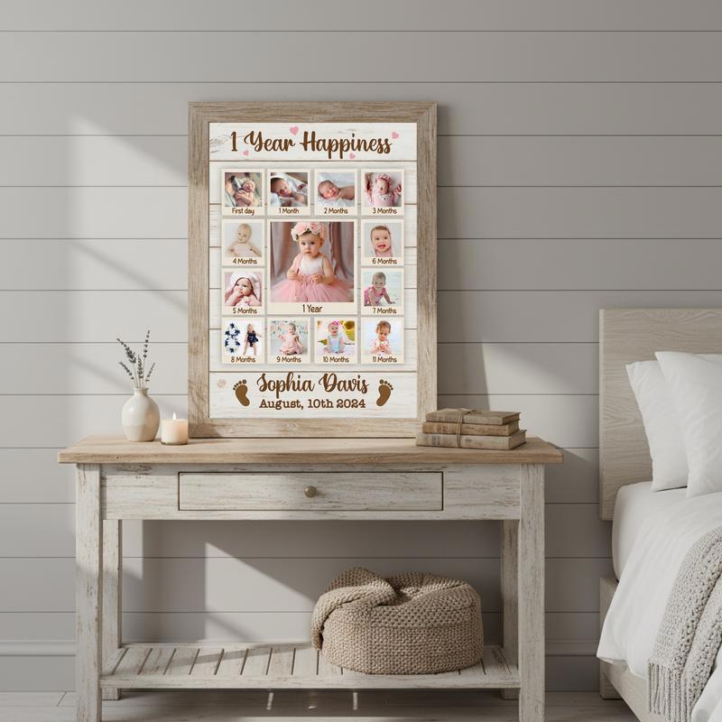 Custom Baby's 1st Year Photo Collage Canvas - 12 Months Milestone