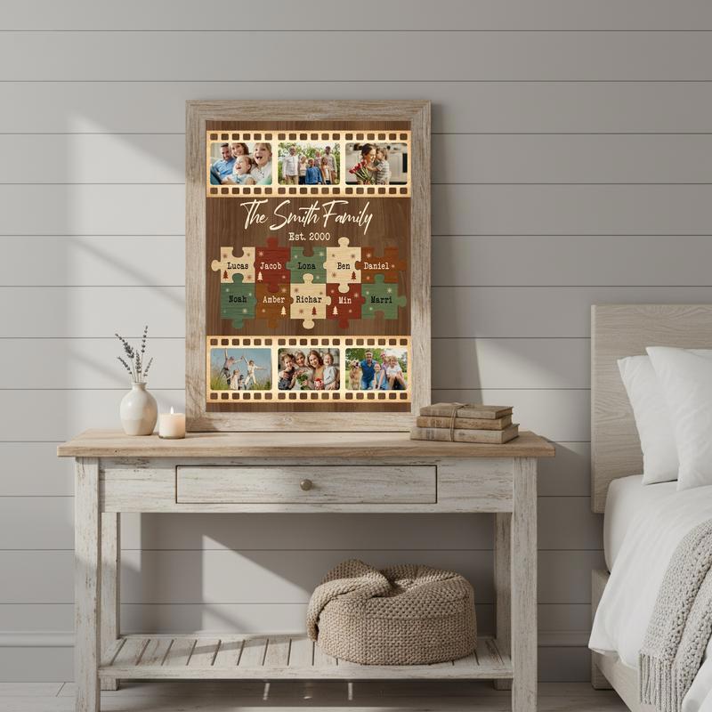 Custom Christmas Photo Collage Canvas - Family Puzzle Keepsake