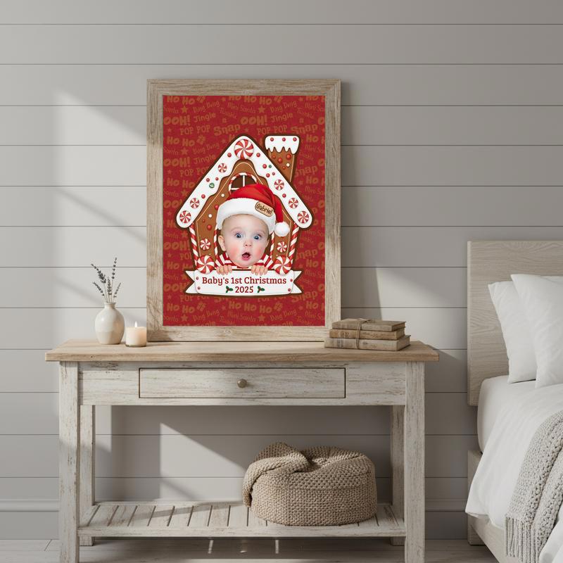 Custom Face Gingerbread House - Baby's First Christmas Canvas
