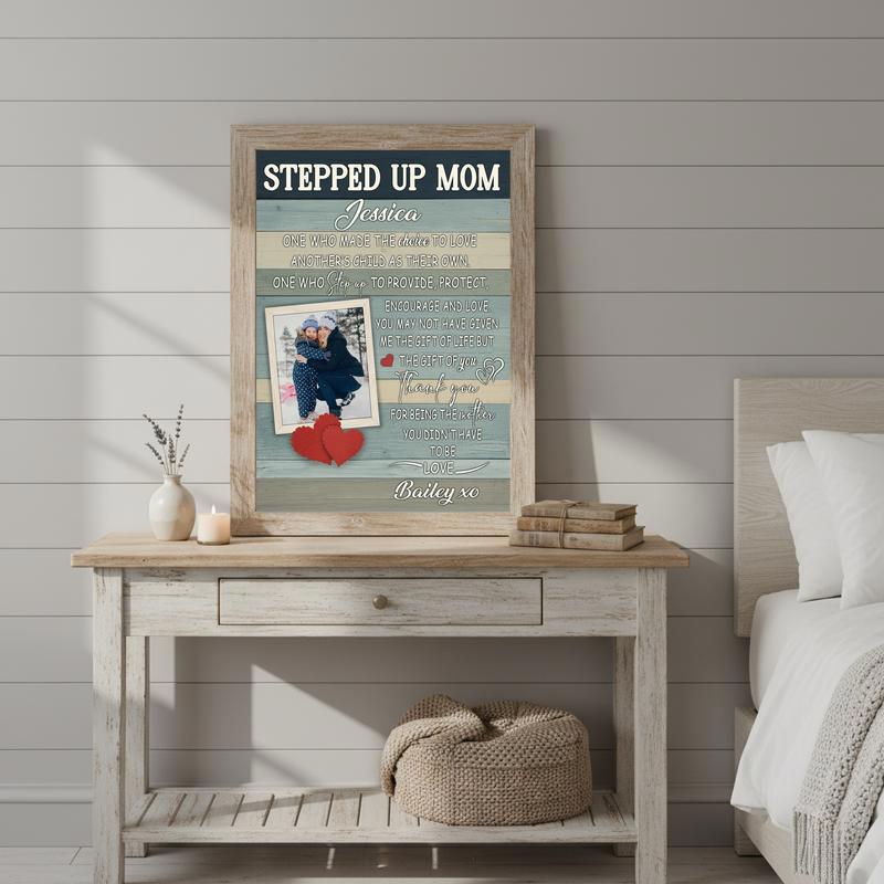 Custom Stepped Up Mom Gift - Rustic Mother's Day Canvas