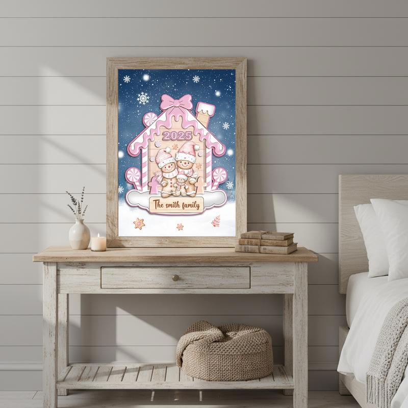 Cute Holiday Home Decor - Custom Pink Gingerbread Family Canvas