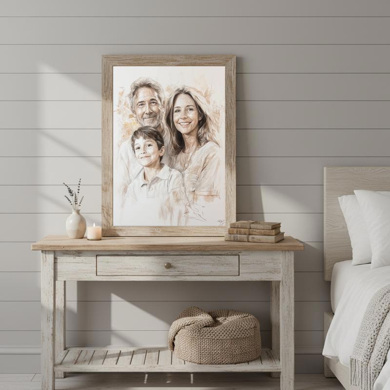 Vibrant Sketch Art Hand-Drawn Family Portrait Keepsake Canvas