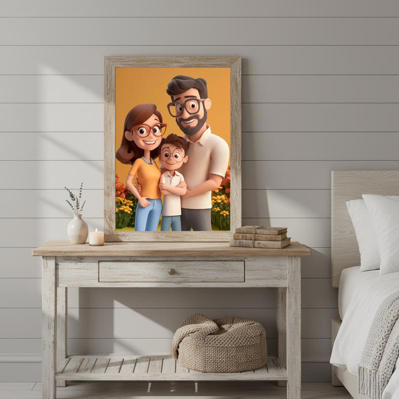 Vibrant Family Fun Custom 3D Cartoon Canvas Portrait