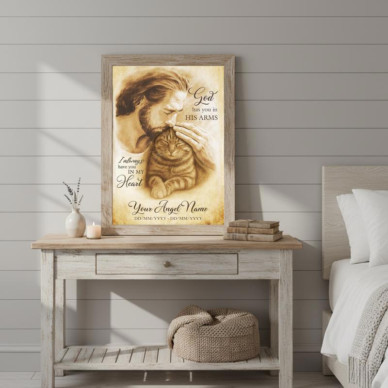 Heavenly Cat Memorial Photo Gift - "In God's Arms" Canvas
