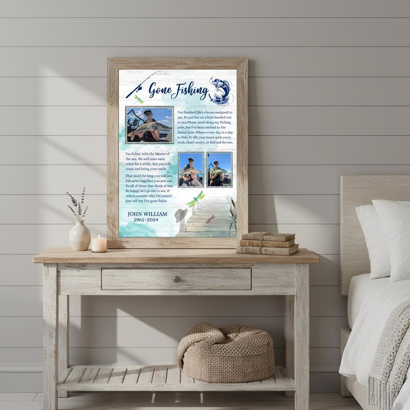 In Loving Memory - Dad's Fisherman Photo Collage Canvas