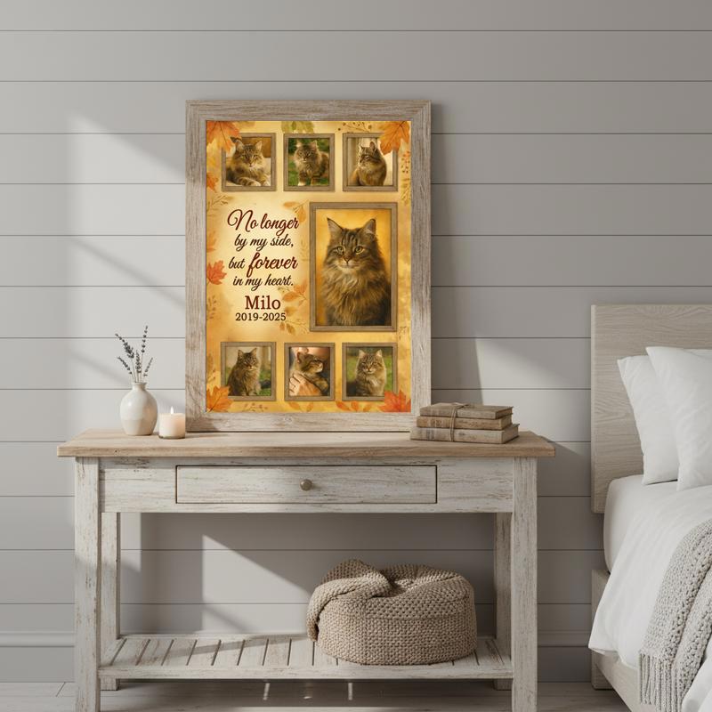 Loss Tribute Photo Frame - Autumn Pet Cat Keepsake Canvas