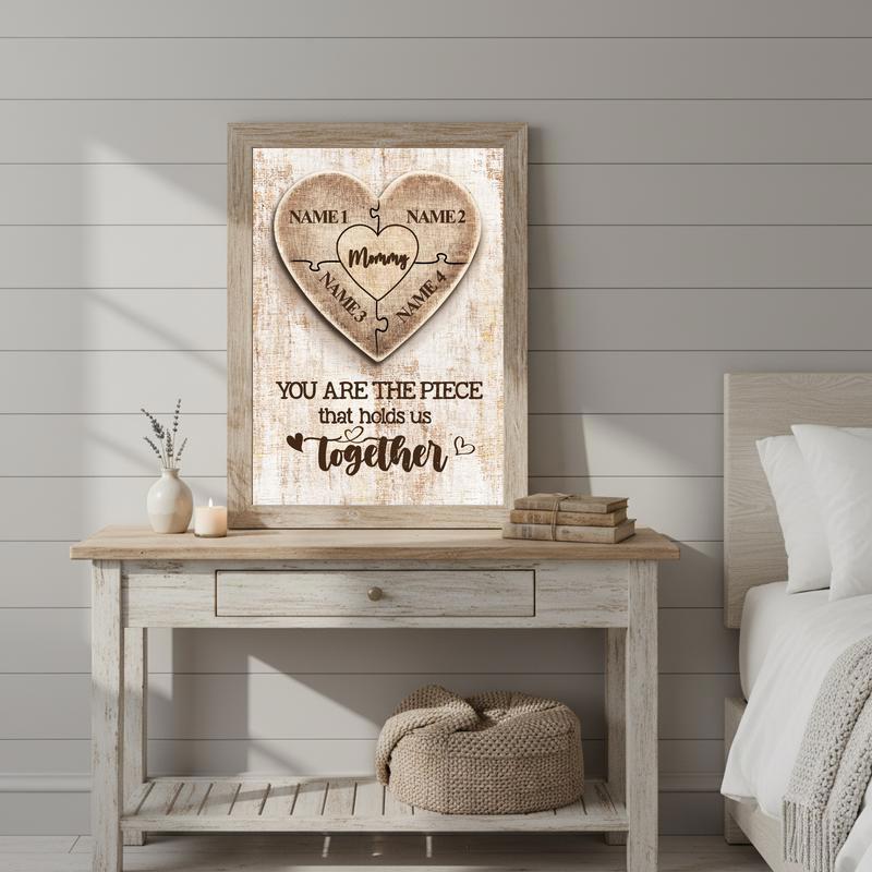 Personalized Canvas Mom Connects Our Family with Heart Puzzle Name