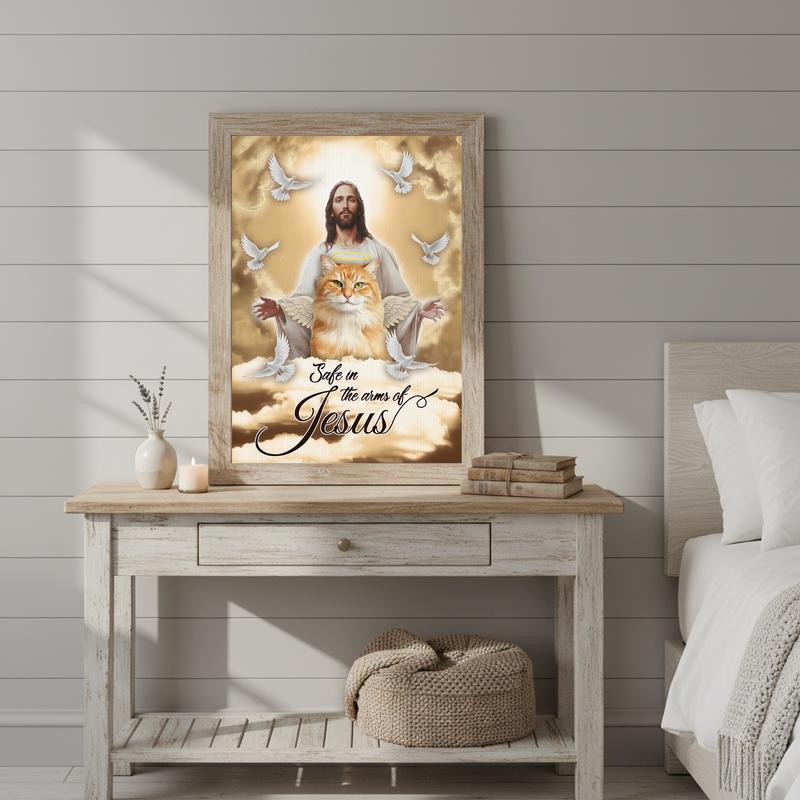 Safe In The Arms Of Jesus - Personalized Cat Memorial Canvas