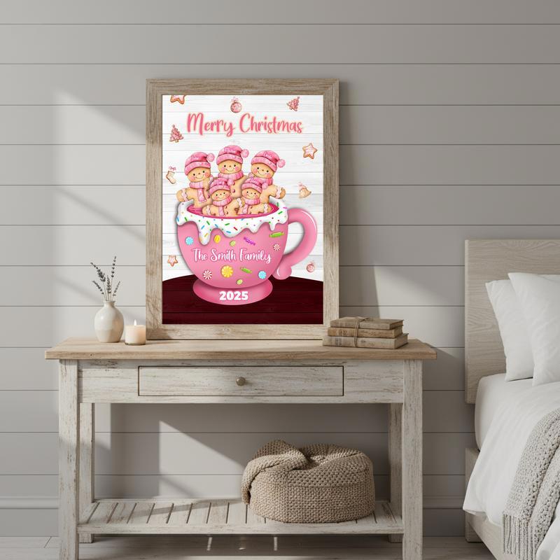 Sweet Pink Gingerbread Family Christmas Keepsake Custom Canvas
